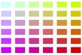 Vivid Gradient Spectrum of Color Blocks Arranged in a Horizontal-to-Vertical Grid Pattern for Visual Design Reference