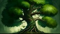 Vivid Green Giant Tree with Wide Branches, Made with Generative AI