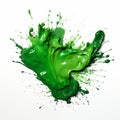 Vivid Green Paint Splash Creating Dynamic Shapes and Patterns Isolated on White Background Royalty Free Stock Photo