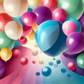 Vivid Happy Birthday Colorful Background with Balloons. Generative AI