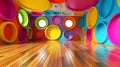 Vivid Harmony: 3D Rendering of Colorful Circles Room