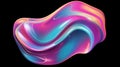 Vivid holographic liquid blob on black background with iridescent wavy melted substance