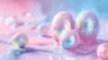 Vivid holographic neon Easter on a glittering glossy gradient fluid background. Pink, purple and blue color tone. Generated AI