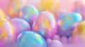 Vivid holographic neon Easter on a glossy gradient fluid background. Pink color tone. Generated AI