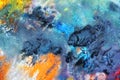 Blue orange yellow contrast icy background, painting watercolor background, painting abstract colors
