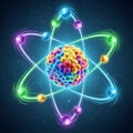 Colorful atomic structure with vibrant electron orbits and glowing nucleus Royalty Free Stock Photo