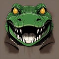 A vivid illustration of a green crocodile with yellow eyes, showcasing a wide, menacing smile Royalty Free Stock Photo