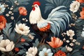 Colorful Rooster on Floral Background