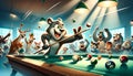 In this vivid image, animated forest animals play billiards.