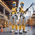 Robot builders work on a construction site with tools. Made with AI Royalty Free Stock Photo