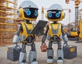 Robot builders work on a construction site with tools. Made with AI Royalty Free Stock Photo