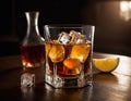 In this vivid image, a crystal clear glass is decorated with rich shades of alcoholic drink,