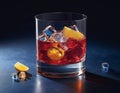 In this vivid image, a crystal clear glass is decorated with rich shades of alcoholic drink,