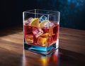 In this vivid image, a crystal clear glass is decorated with rich shades of alcoholic drink,