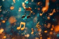 Vivid image of musical notes in graceful flight evoking symphony of sound. Concept Musical Notes, Royalty Free Stock Photo