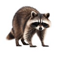 Vivid image of a raccoon standing against a white background Royalty Free Stock Photo