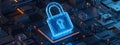 Digital Lock Shields Data Security in High-Tech Circuitry Royalty Free Stock Photo