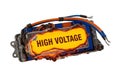 Glowing high voltage warning sign with electrical components and wires Royalty Free Stock Photo