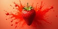 Strawberry explosion on red background Royalty Free Stock Photo