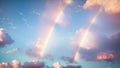 A Vivid Image Of Two Rainbows In The Sky With A Blue Sky AI Generative