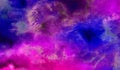 Vivid ink textured blue, pink and purple color canvas for modern design. Aquarelle smeared abstract watercolour illustration