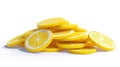 Vivid lemon slices on solid white background. AI image Royalty Free Stock Photo