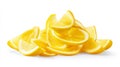 Vivid lemon slices on solid white background. AI image Royalty Free Stock Photo