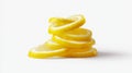 Vivid lemon slices on solid white background. AI image Royalty Free Stock Photo