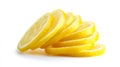 Vivid lemon slices on solid white background. AI image Royalty Free Stock Photo