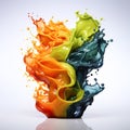 Vivid Liquid Sculpture: A Whirl of Colorful Paint Splashes Frozen in Time. AI generation Royalty Free Stock Photo