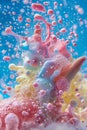 Vivid Macro Photography of Colorful Abstract Soap Suds and Bubbles Against a Blue Background
