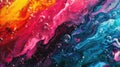 Vivid macro shot of swirling paint in red, pink, blue, and black