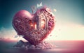 Vivid magenta heart illustration with Ornaments and House for Valentine Day or Love Concept -Generative AI