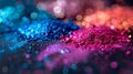 Vivid makeup powder macro photography with creative lighting on reflective surface