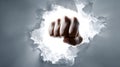 Vivid Mans Fist Breaking Through a White Background Royalty Free Stock Photo