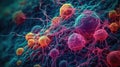 Vivid Microscopic View of Immune System Cells for Medical Presentations. Royalty Free Stock Photo