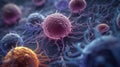 Vivid Microscopic View of Immune System Cells for Medical Presentations. Royalty Free Stock Photo