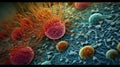 Vivid Microscopic View of Immune System Cells for Medical Presentations. Royalty Free Stock Photo