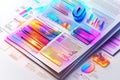 Colorful data visualization report with graphs and charts on a paper background Royalty Free Stock Photo