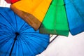 Vivid multi colored on the old and dirty beach umbrella Royalty Free Stock Photo