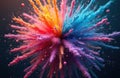 Vivid multi colored particle explosion. Modern macro shot of colorful gradient design abstraction. Eye catching fireworks Royalty Free Stock Photo
