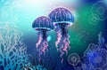 Vivid neon light illustration of jellyfish Royalty Free Stock Photo