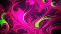 Vivid neon pink and green swirls dance across a dark backdrop, creating a mesmerizing abstract landscape that evokes a