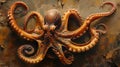 A vivid octopus showcasing intricate patterns and colors on a textured, rough backdrop