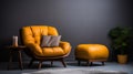 Vivid orange armchair ottoman living room ai generated background image