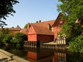 Vivid Orange Color Traditional Waterfront Buildings in Den Gamle By, The Old Town of Aarhus Royalty Free Stock Photo