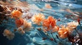 Vivid orange flowers floating on water, capturing serene beauty and nature's artistry.