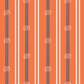 Vivid orange Seamless vector pattern background with hand drawn chain, and summer nautical rope in vertical stripe