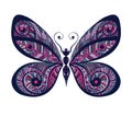 Vivid ornamental hand drawn vintage butterfly.