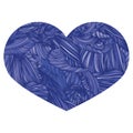 Vivid Ornamental Heart in blue. Ink drawing heart with wave pattern. Doodle Style hand drawn Vintage ornate design element for Va